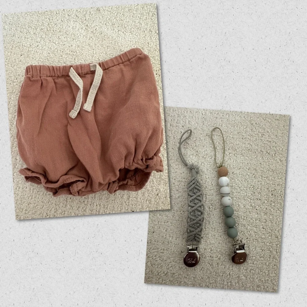 Zara Kids Tan/Brown Shorts + 2 pacifier clip holder